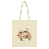Floral Car Tote Bag, Vintage Auto, Flower Tote Bag, Unique Gift, Trendy Bag, Car Lover Gift, Cute Tote Bag, Everyday Bag, Shopping Bag - Tawshia